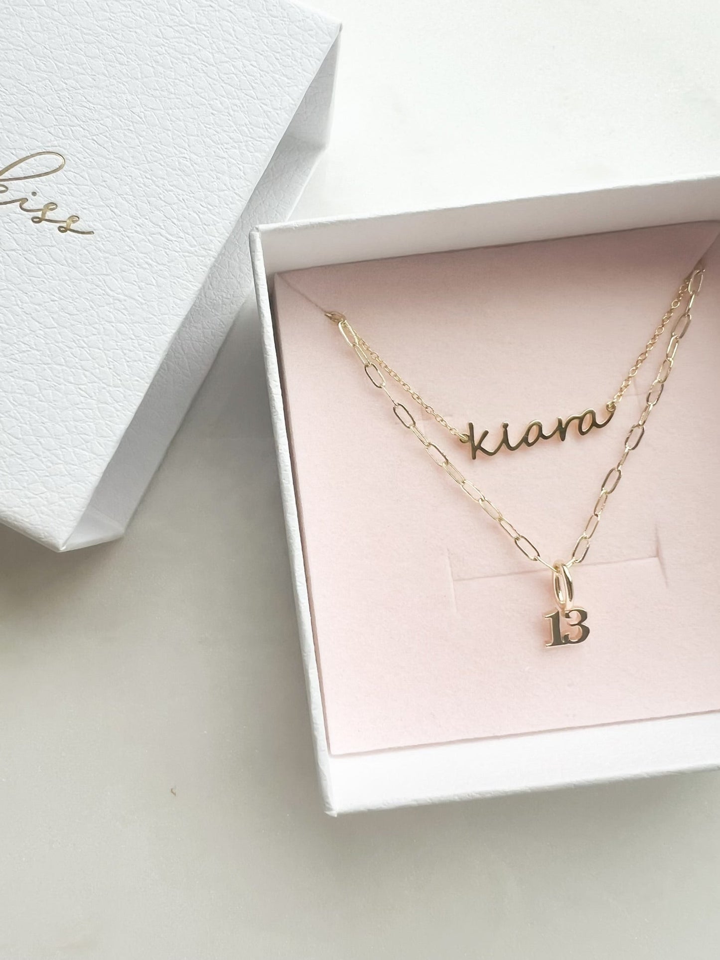 Custom Dainty Name and Number Set Charms & Pendants The Sis Kiss