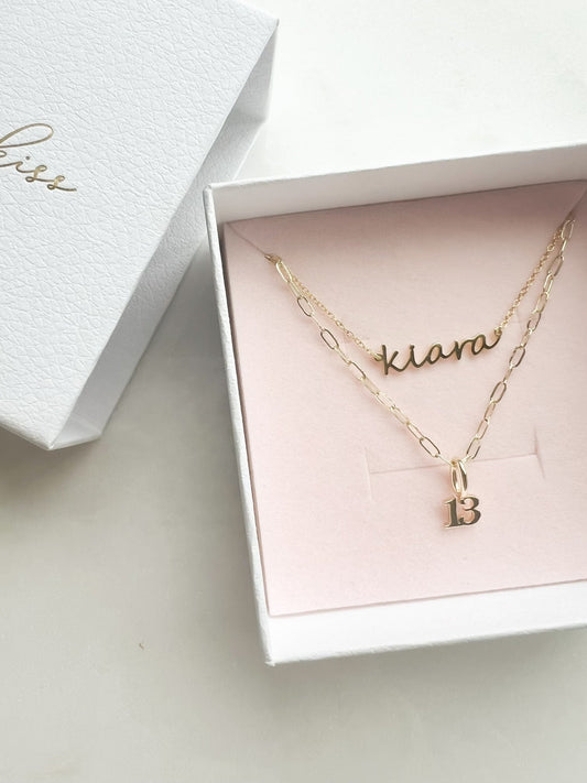 Custom Dainty Name and Number Set Charms & Pendants The Sis Kiss