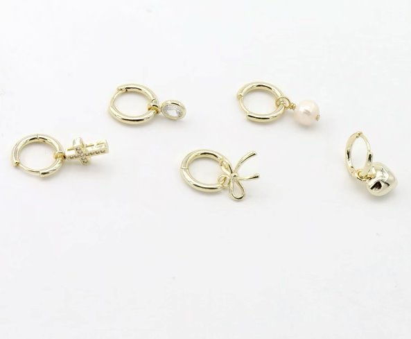 Choose Your Charms Huggie Pearl Charm Earrings Saida