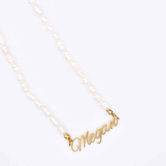 Custom Classic Pearl Nameplate Necklace necklace Rena