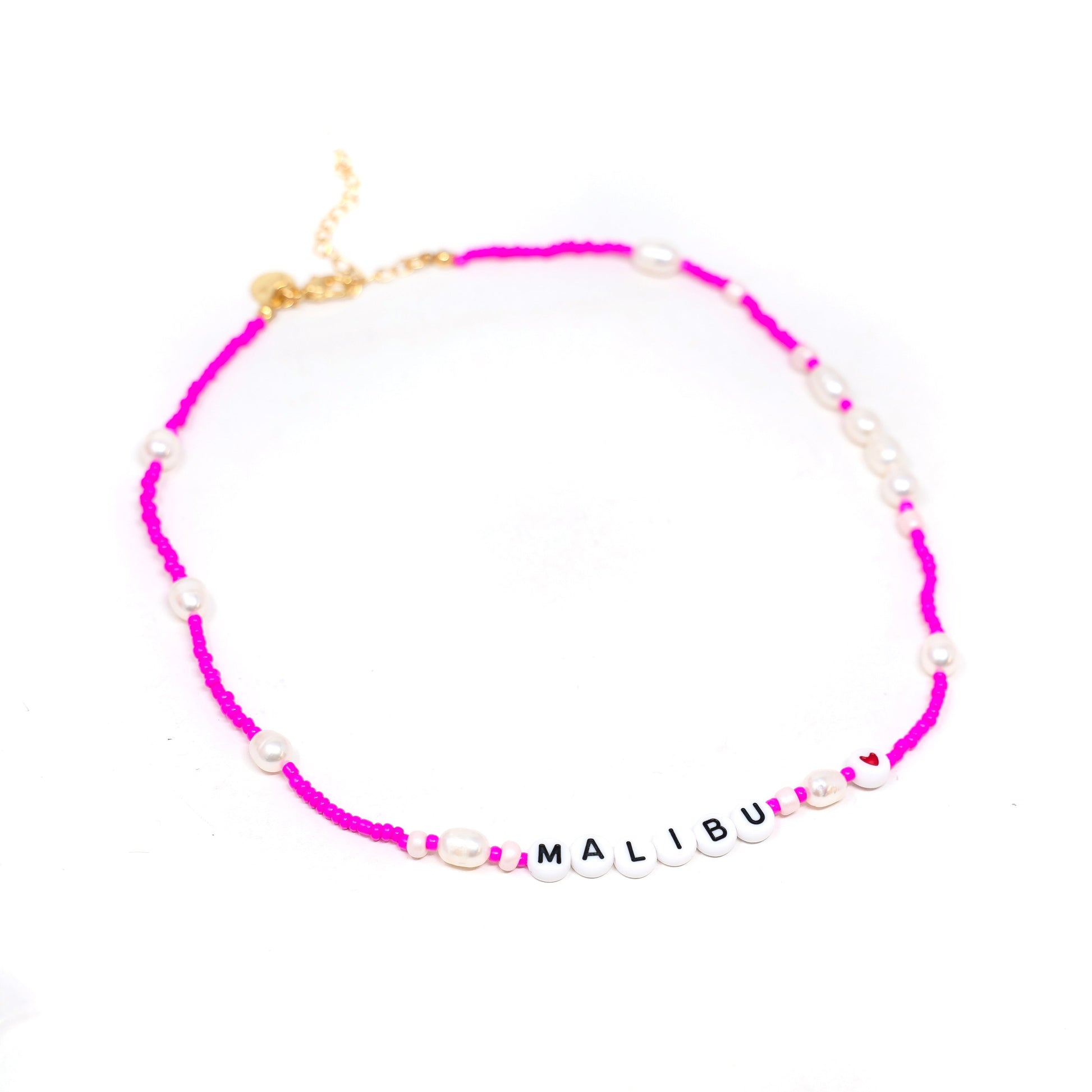 Customized Malibu Pink Beaded Necklace JEWELRY The Sis Kiss