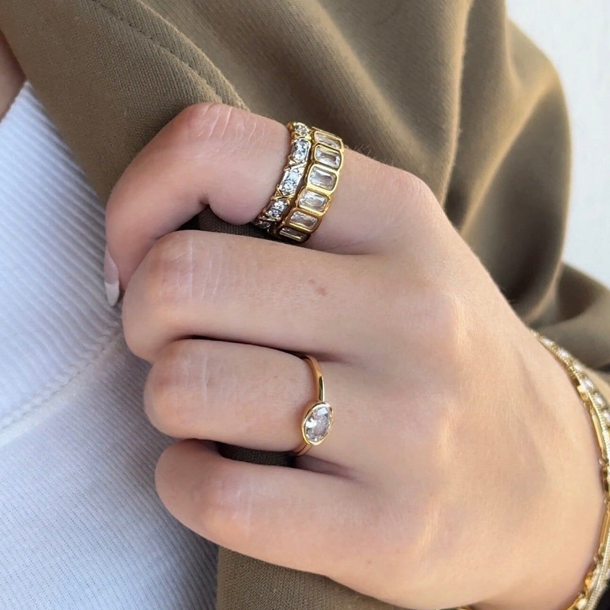 Adjustable Oval Crystal Ring Rings Crystal