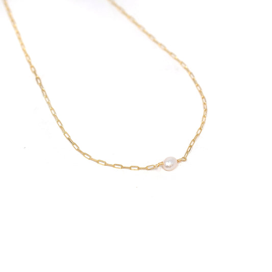 Mini Paperclip and Pearl Necklace Jewelry The Sis Kiss Yellow Gold