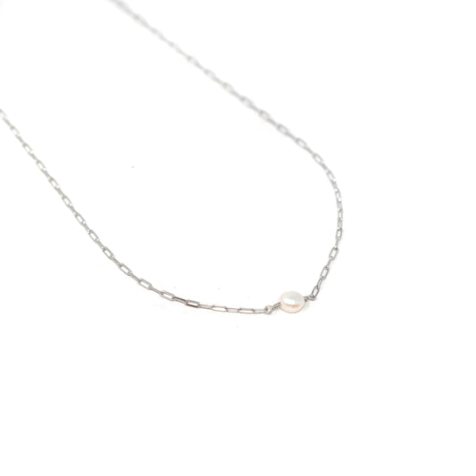 Mini Paperclip and Pearl Necklace Jewelry The Sis Kiss Silver
