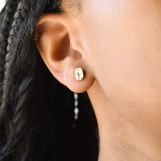 Bezel Set Solitaire Earring- Emerald Cut Earrings Joyce