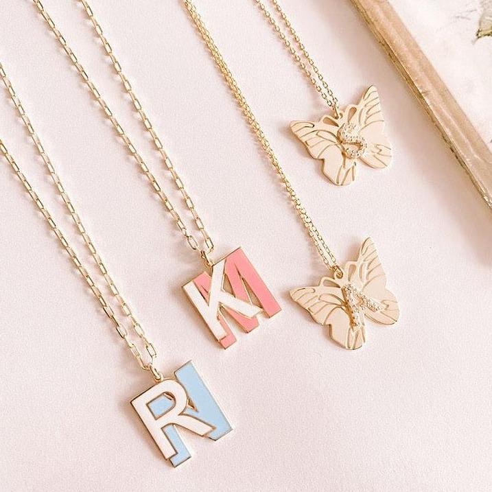 Butterfly Crystal Initial Necklace JEWELRY The Sis Kiss