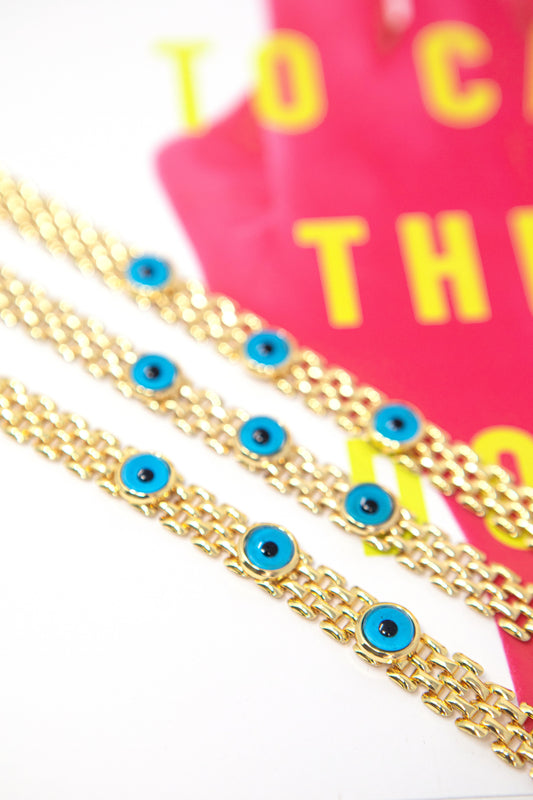 Evil Eye Flat Chain Link Bracelet JEWELRY The Sis Kiss