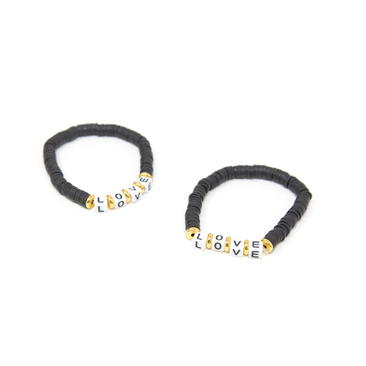 Black or Pale Pink Clay Disk Mama Love and Blessed Bracelets JEWELRY The Sis Kiss Black - Love