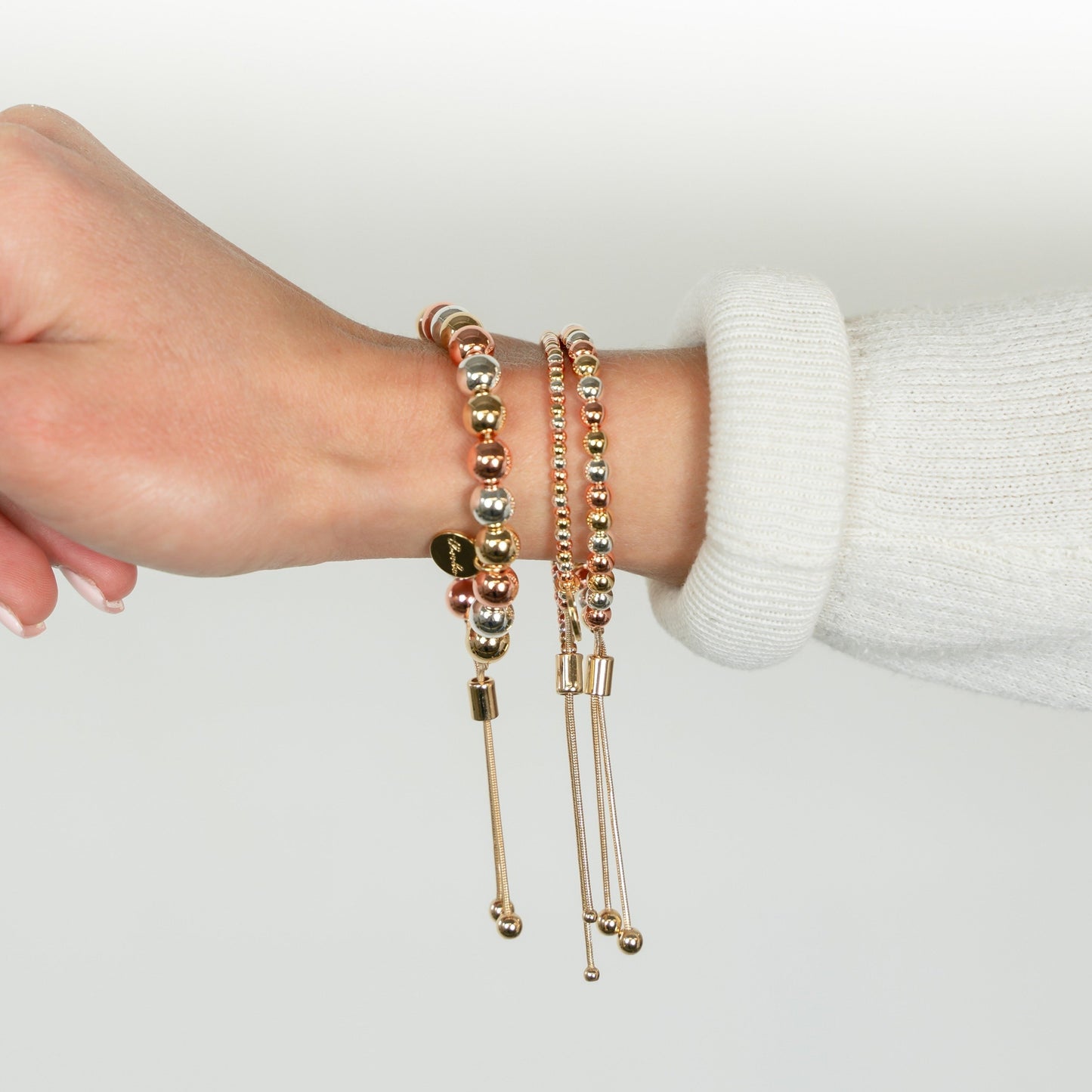 Tri Tone Beaded Adjustable Bracelets JEWELRY The Sis Kiss