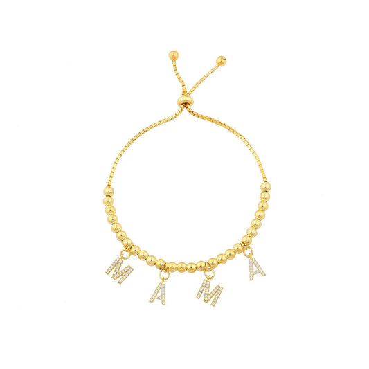 Mama Charm Bracelet JEWELRY The Sis Kiss Gold with Crystals