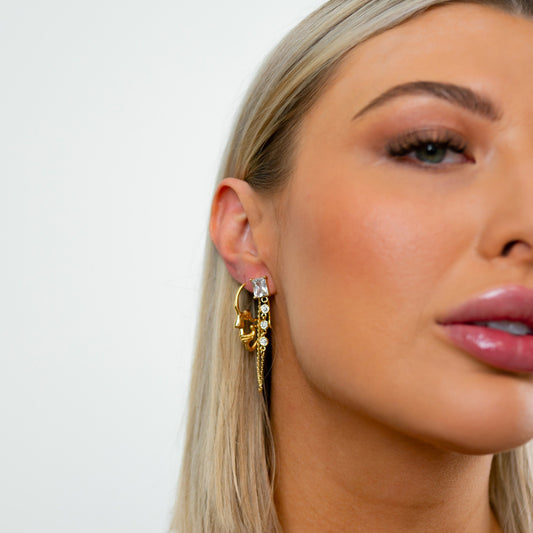 Princess Stone and Dotted Crystal Chain Earrings JEWELRY The Sis Kiss