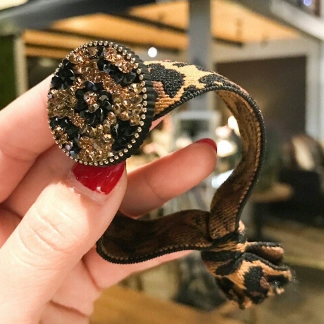 Leopard Crystal Hair Tie ACCESSORY The Sis Kiss