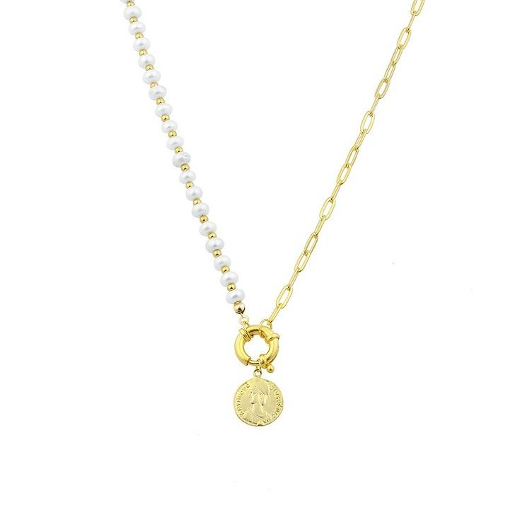Pearl and Chain Link Greek Coin Necklace JEWELRY The Sis Kiss