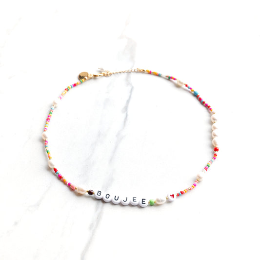 Customized Confetti and Pearl Beaded Necklace JEWELRY The Sis Kiss