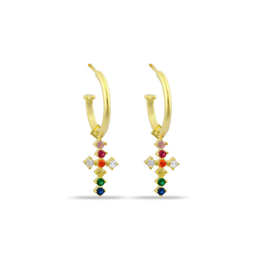 Charming Crystal Cross Hoop Earrings JEWELRY The Sis Kiss Rainbow