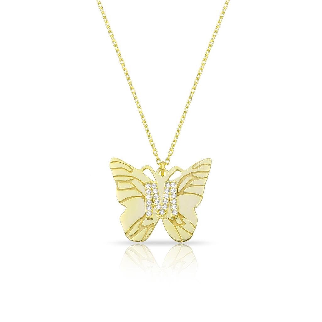Butterfly Crystal Initial Necklace JEWELRY The Sis Kiss