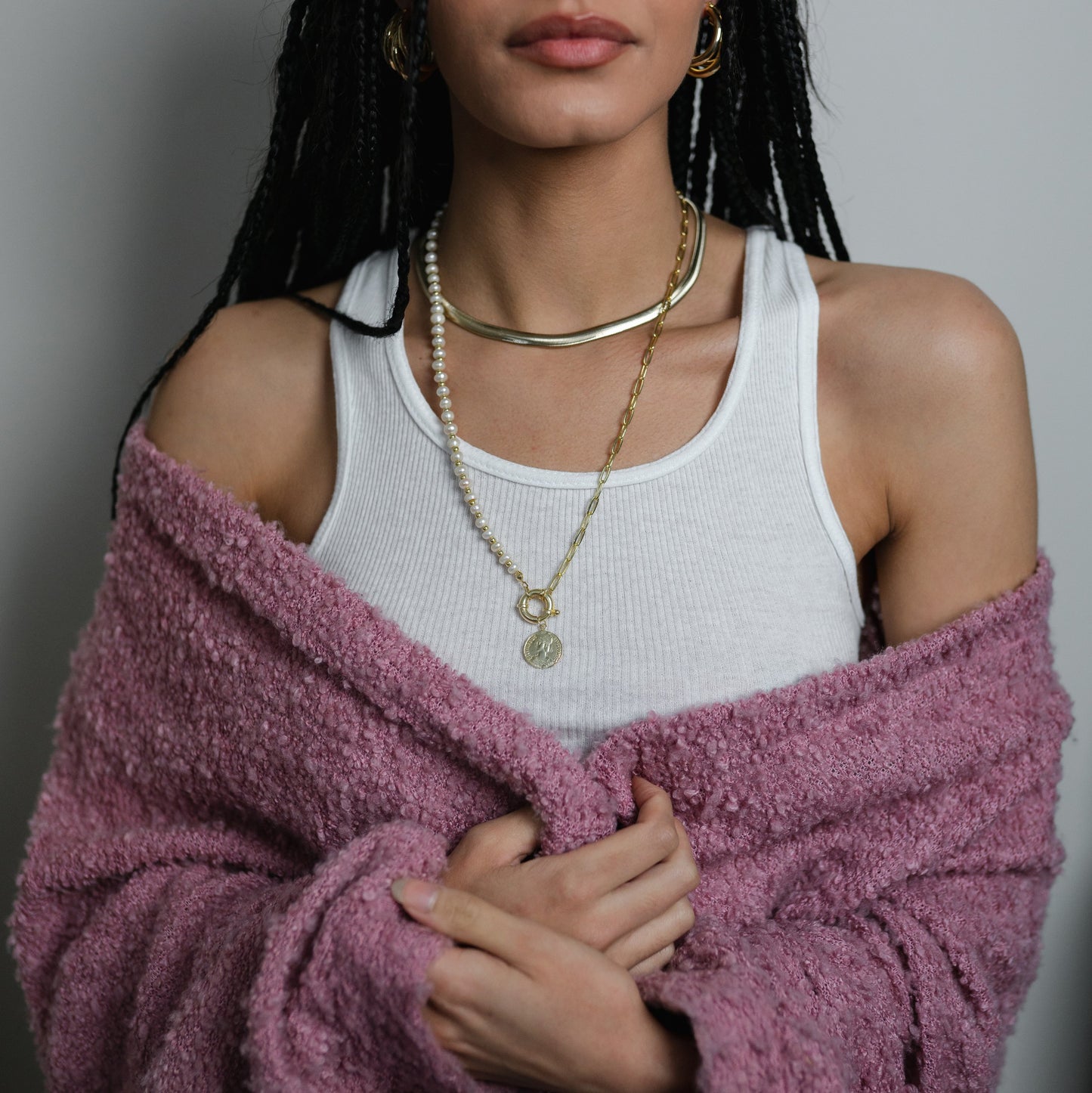 Pearl and Chain Link Greek Coin Necklace JEWELRY The Sis Kiss