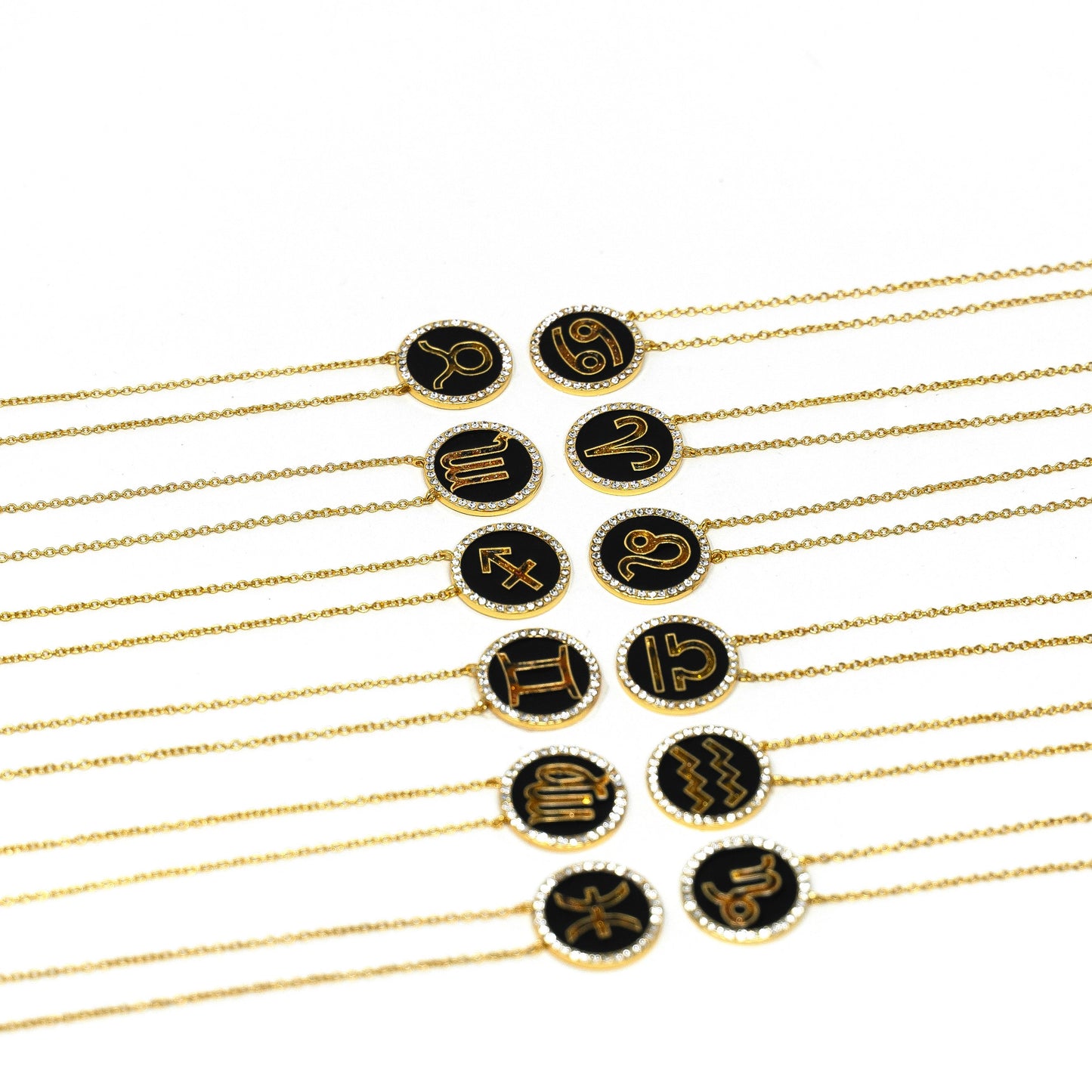 Zodiac Leopard and Enamel Circle Pendant Necklaces JEWELRY The Sis Kiss