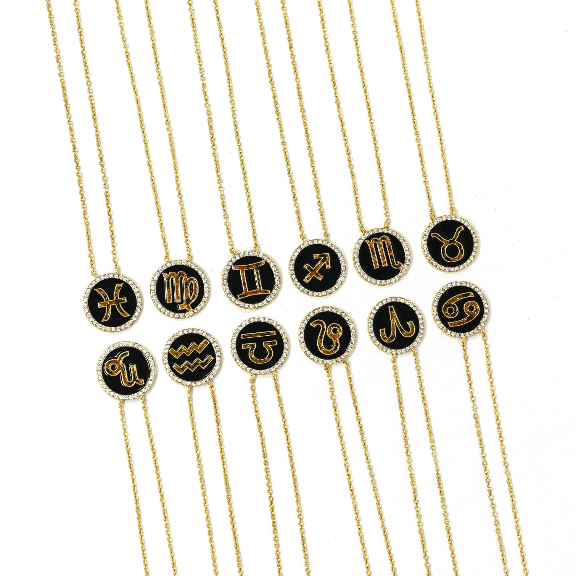 Zodiac Leopard and Enamel Circle Pendant Necklaces JEWELRY The Sis Kiss