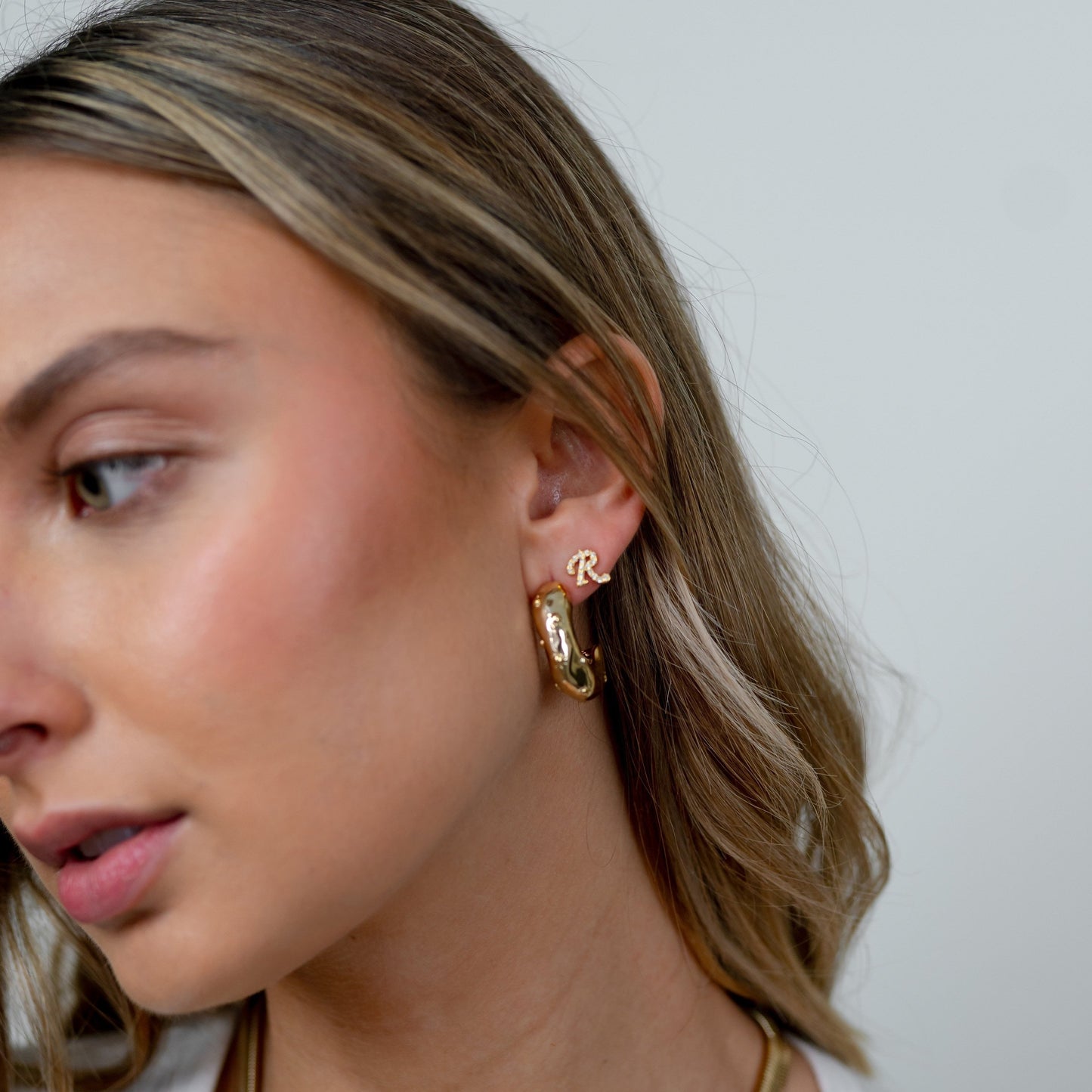 Crystal Script Initial Earrings - Singles JEWELRY The Sis Kiss