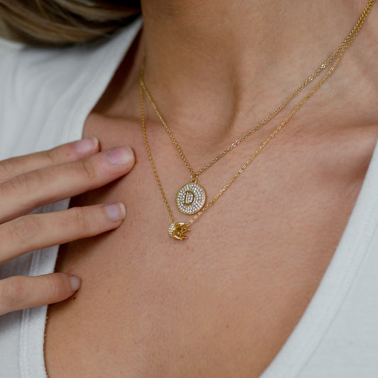 Crystal Circle Initial Pendant Necklace JEWELRY The Sis Kiss