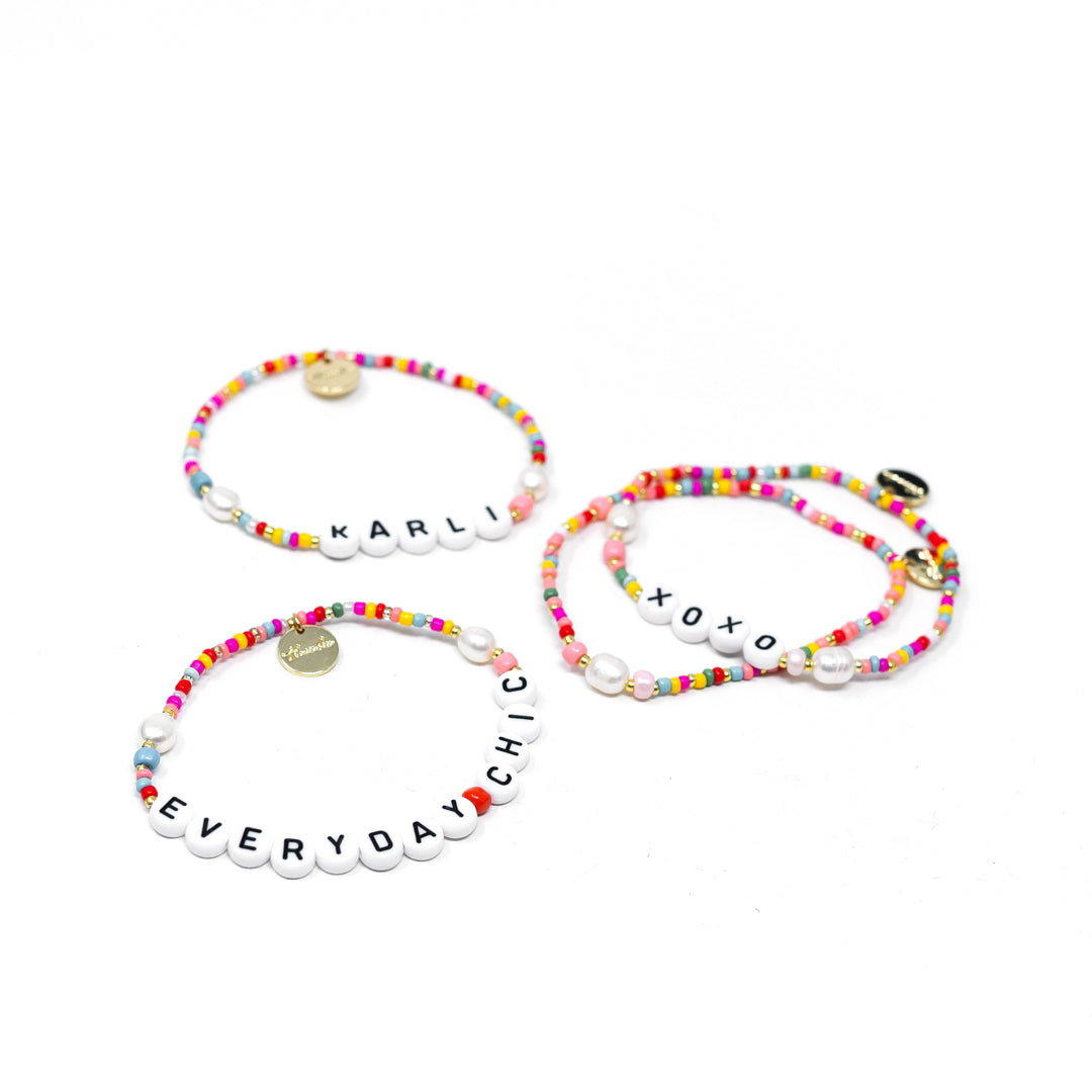 custom rainbow name bracelets for women, stacking stretch bracelet