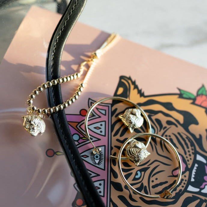 The Sis Kiss Tiger Charm Adjustable Beaded Bracelet JEWELRY The Sis Kiss