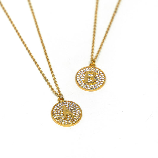 Crystal Circle Initial Pendant Necklace JEWELRY The Sis Kiss