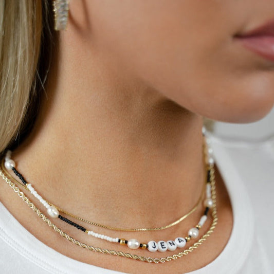 Customized Black and Gold Pearl Beaded Necklace JEWELRY The Sis Kiss