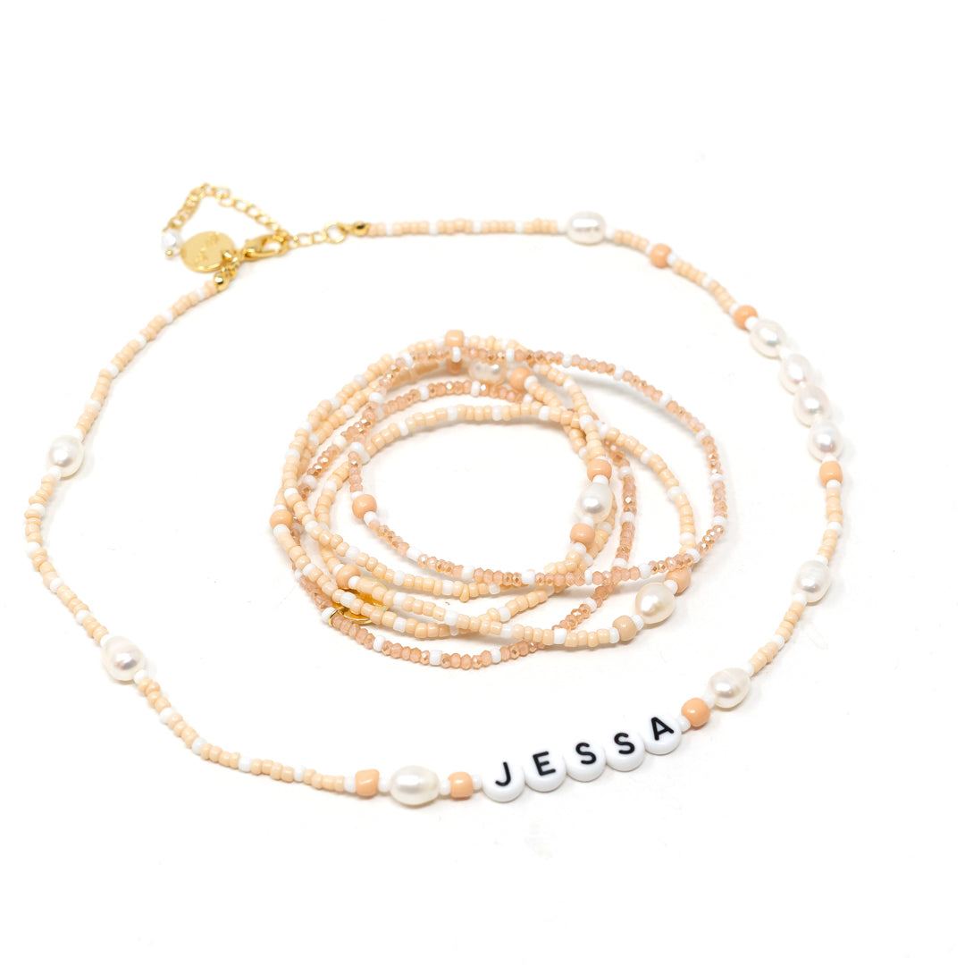 Customized Champagne and Pearls Beaded Necklace JEWELRY The Sis Kiss