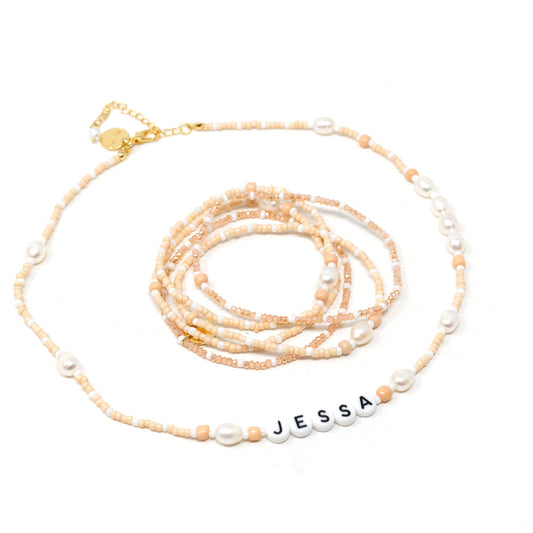 Customized Champagne and Pearls Beaded Necklace JEWELRY The Sis Kiss