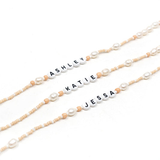 Customized Champagne and Pearls Beaded Necklace JEWELRY The Sis Kiss