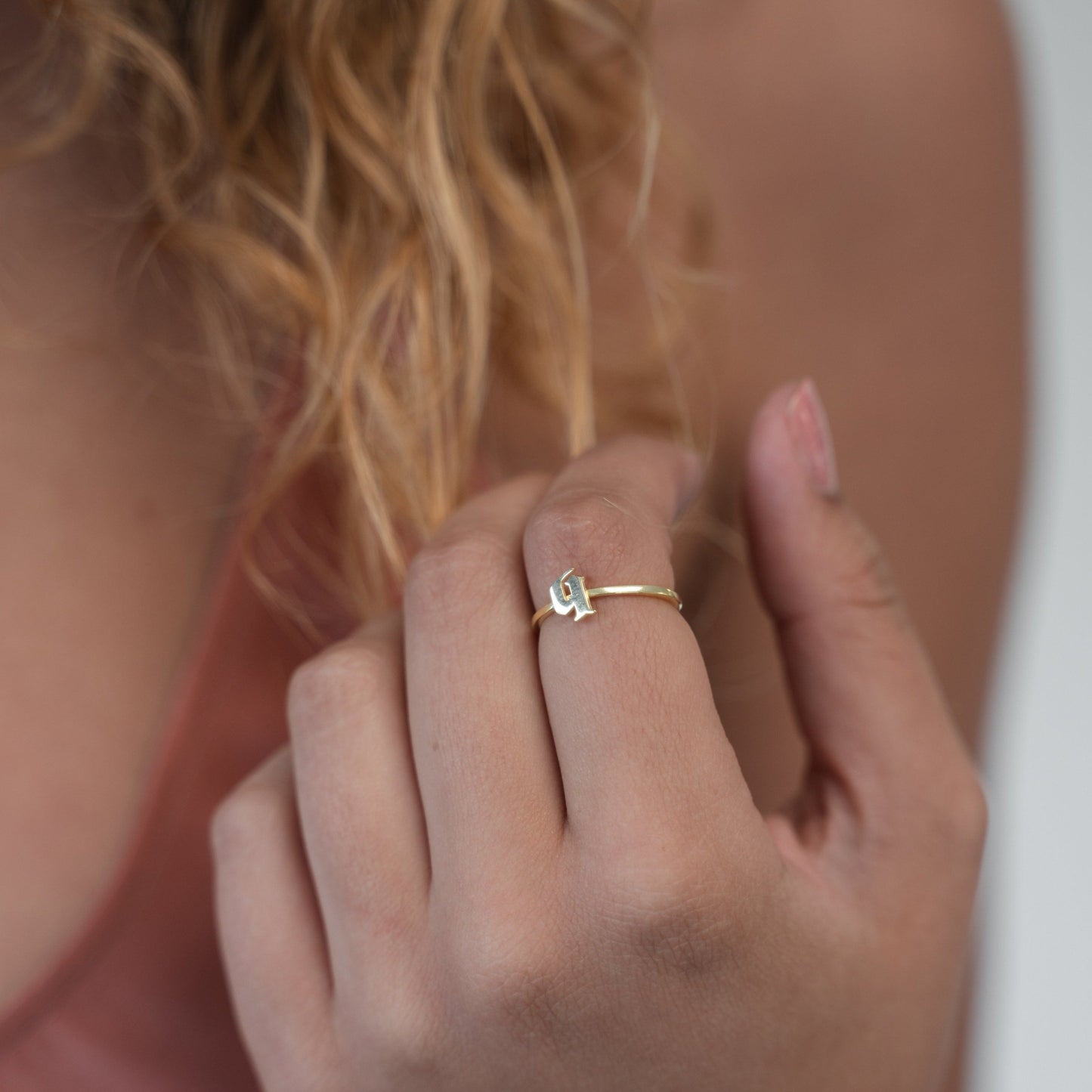 Adjustable Lowercase Old English Initial Ring JEWELRY The Sis Kiss