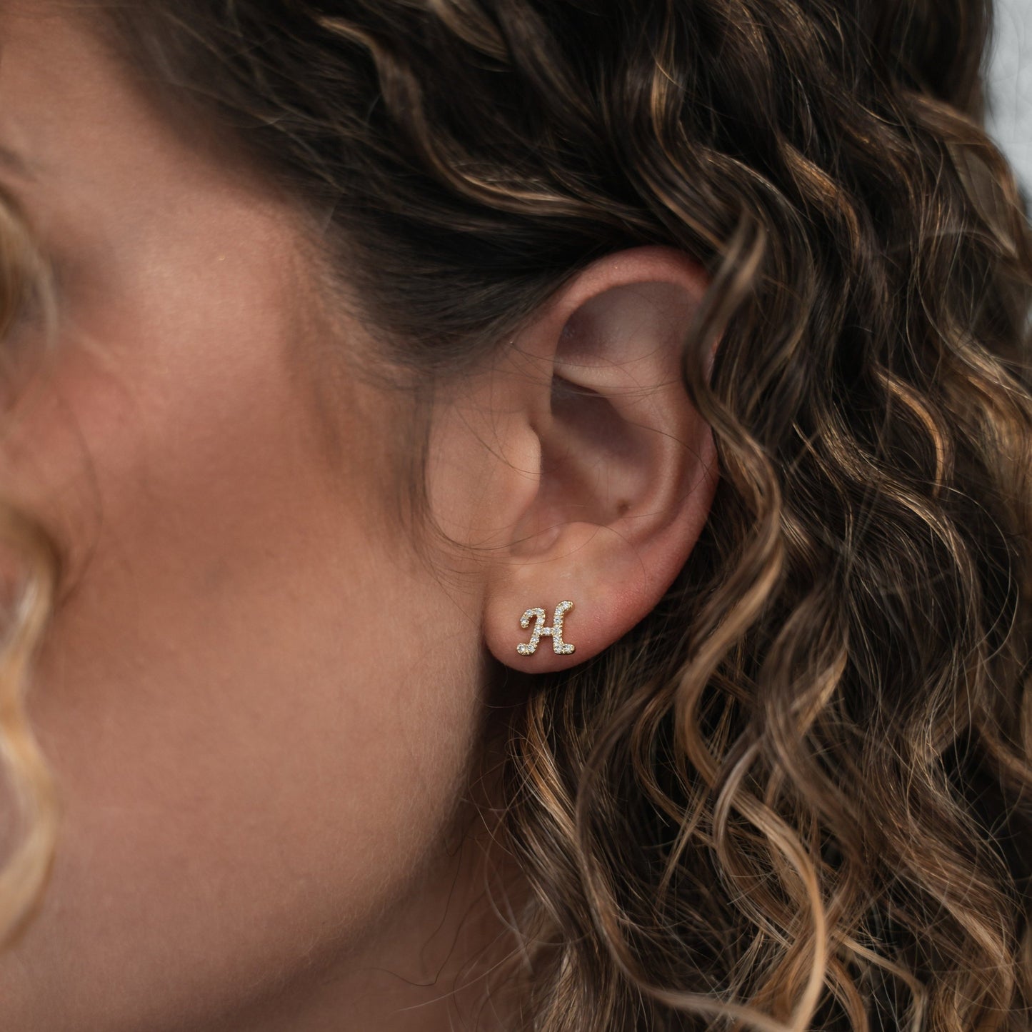 Crystal Script Initial Earrings - Singles JEWELRY The Sis Kiss
