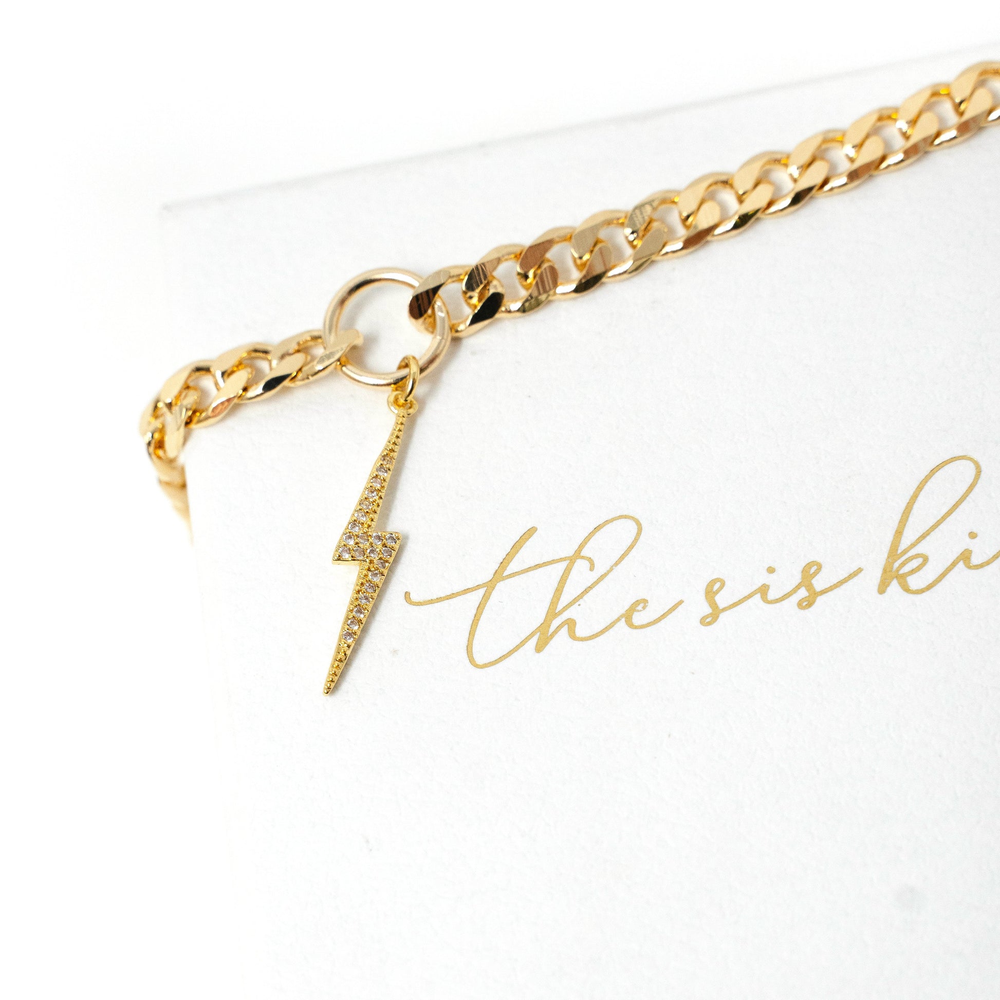Cuban Chain Link Charm Necklaces JEWELRY The Sis Kiss Lightning Bolt