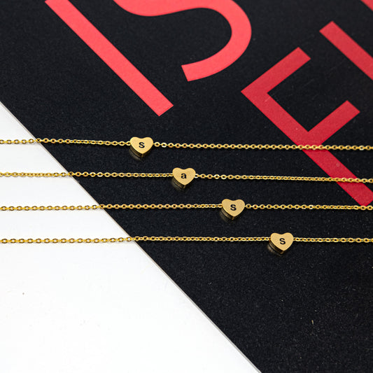 Tiny Heart Initial Necklace in Gold or Silver necklace The Sis Kiss