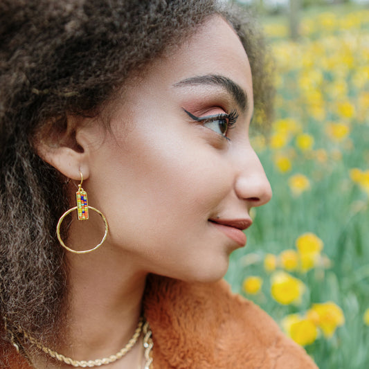 Beaded Square and Gold Hoop Earrings JEWELRY The Sis Kiss