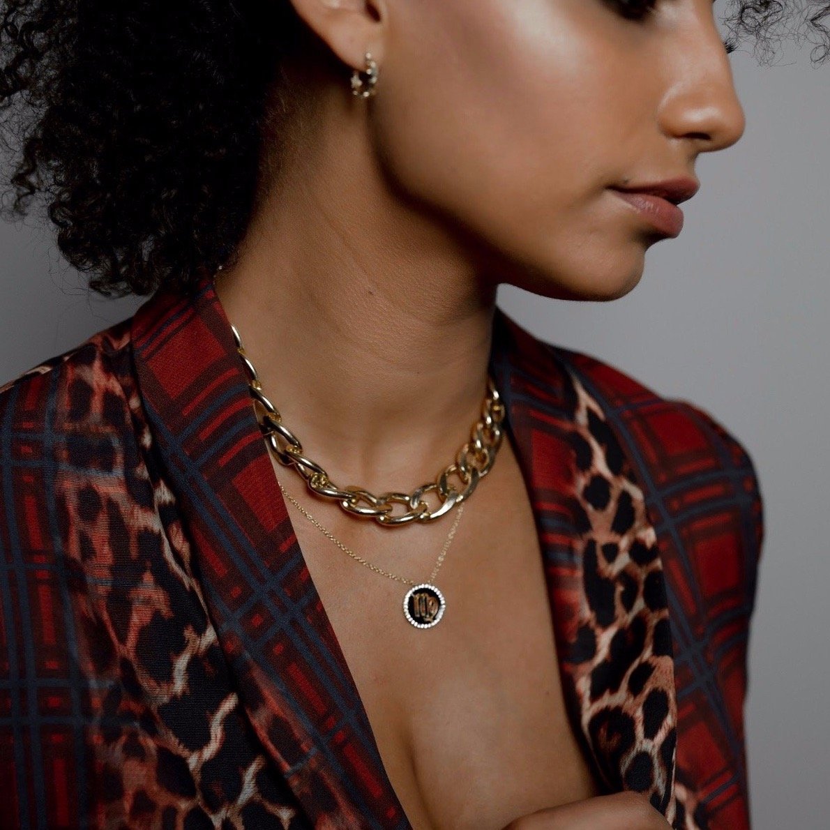 Zodiac Leopard and Enamel Circle Pendant Necklaces JEWELRY The Sis Kiss
