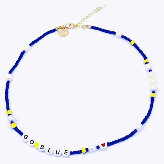 Customized Home Team Bead and Pearl Necklace JEWELRY The Sis Kiss Blue/White