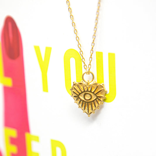 Gold Heart with Evil Eye Pendant Necklace necklace The Sis Kiss