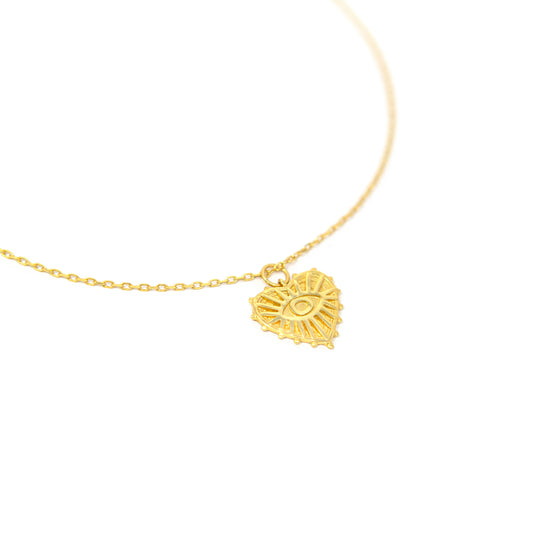 Gold Heart with Evil Eye Pendant Necklace necklace The Sis Kiss