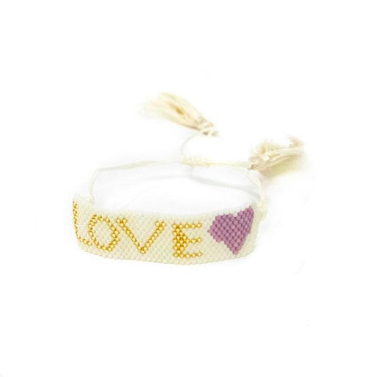 White and Gold Love Tassel Adjustable Bracelet JEWELRY The Sis Kiss