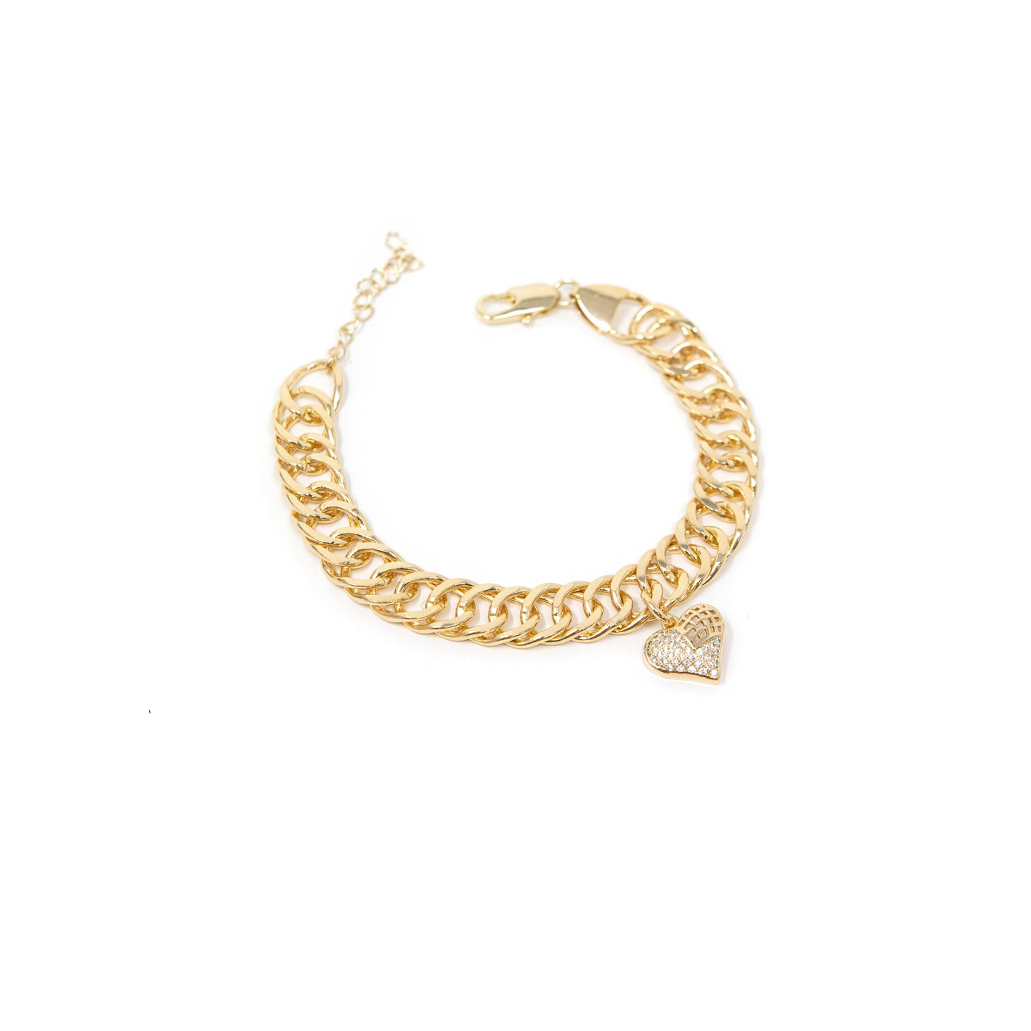 Chain Link and Crystal Lock Key Heart Bracelets/Necklaces JEWELRY The Sis Kiss Heart Charm