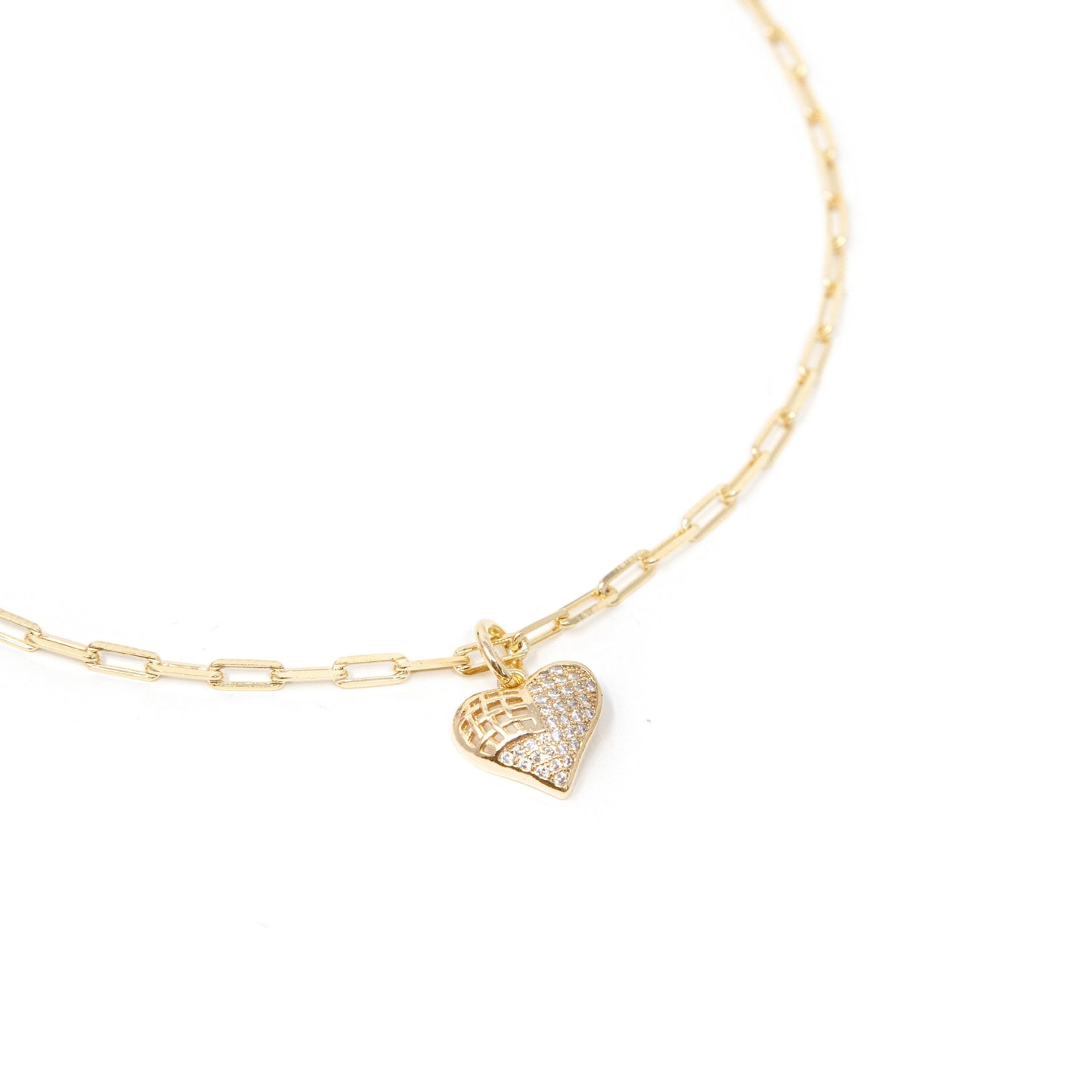 Chain Link and Crystal Lock Key Heart Bracelets/Necklaces JEWELRY The Sis Kiss Heart Charm Necklace