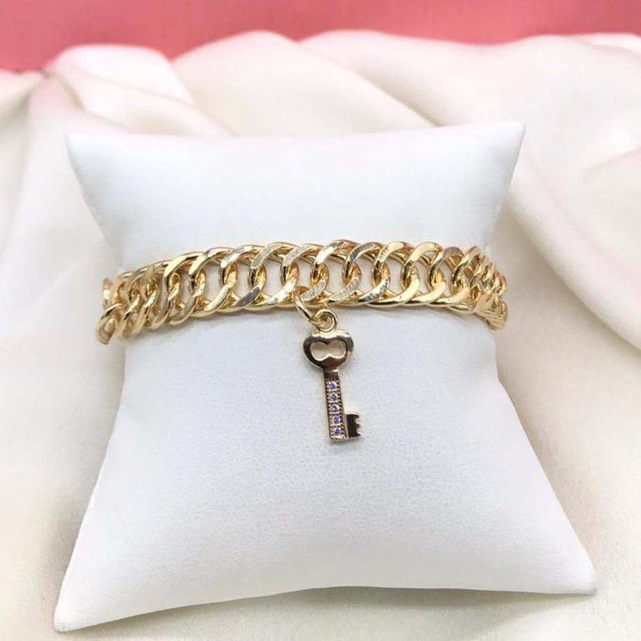 Chain Link and Crystal Lock Key Heart Bracelets/Necklaces JEWELRY The Sis Kiss