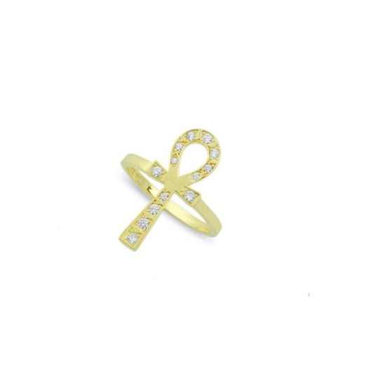 Gold and Crystal Ankh Ring JEWELRY The Sis Kiss