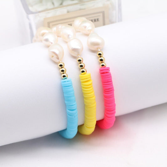 Pearl and Clay Disk Bracelets JEWELRY The Sis Kiss