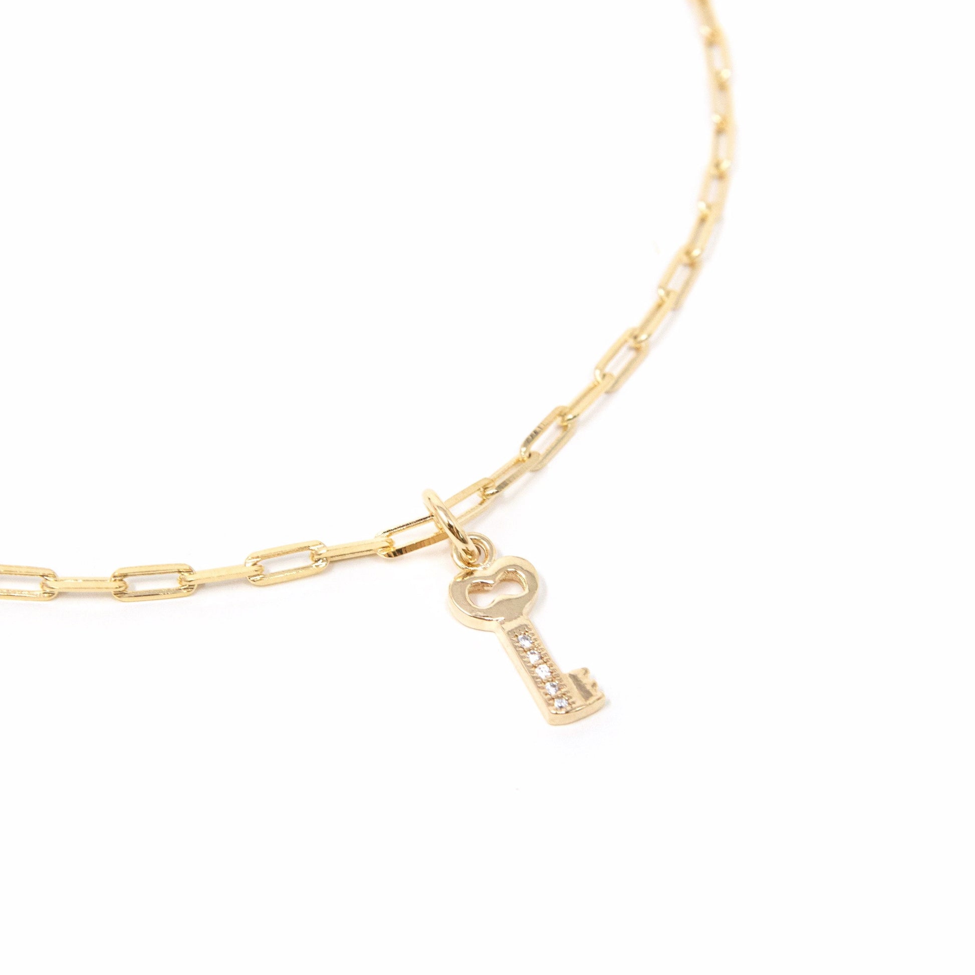 Chain Link and Crystal Lock Key Heart Bracelets/Necklaces JEWELRY The Sis Kiss Key Charm Necklace