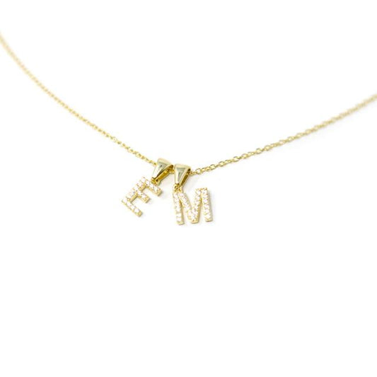 Custom Layered Initial Necklace JEWELRY The Sis Kiss Two Initials Gold with Crystals