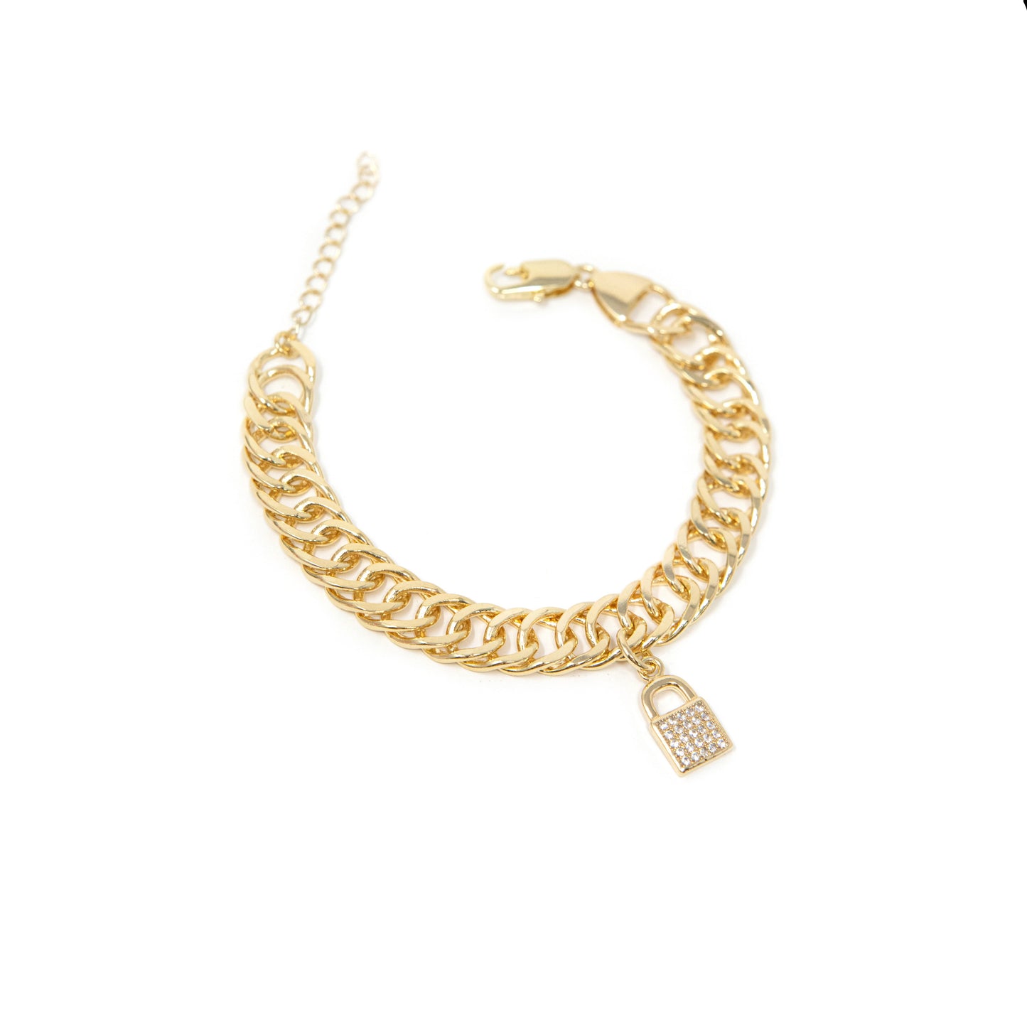 Chain Link and Crystal Lock Key Heart Bracelets/Necklaces JEWELRY The Sis Kiss Lock Charm